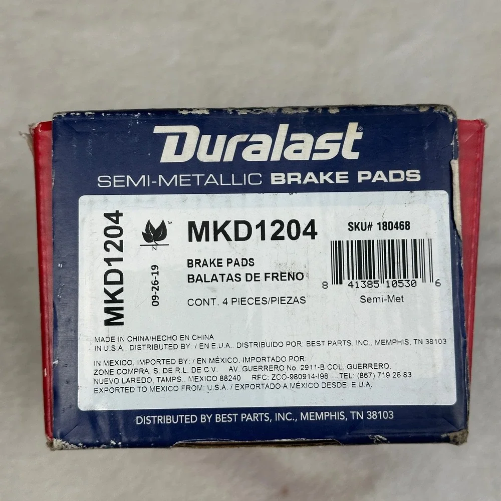 Duralast MKD1204 Semi Metallic Brake Pads Set 4 Pieces‎ New